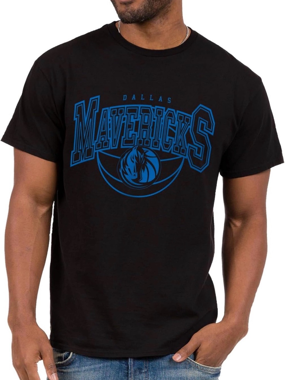 Junk Food Clothing Black Dallas Mavericks Logo Tee with Blue Print Unisex
